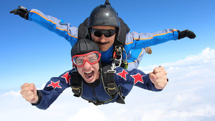 Tandem skydivers in freefall
