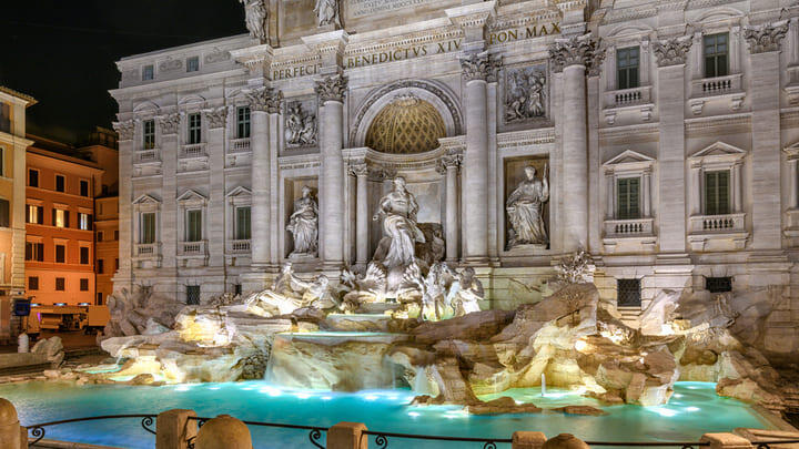 The Trevi Fountain in Rome at night