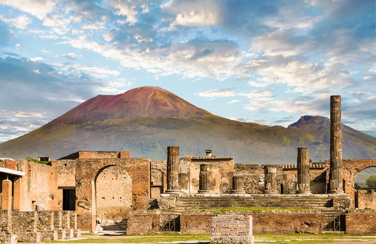Ruins of Pompeii with Mt Vesuvius in the background