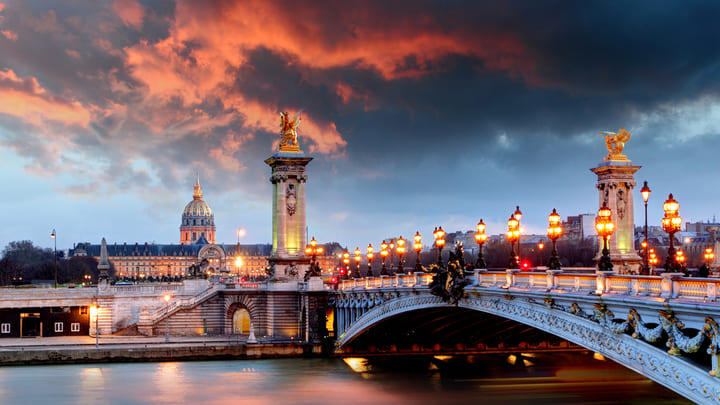 Sunset over Pont Alexandre III on the Seine