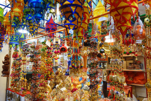 Colorful market displays in Little India