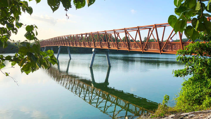 Bridge over the water in Punggol Waterway park, Singapore.