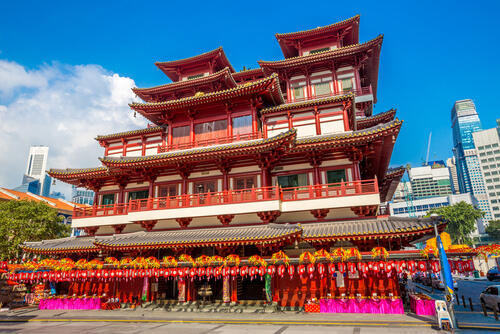 Facade of the Buddha Tooth Relic Temple in Singapore's Chinatown