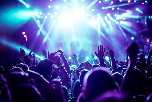 Night club interior with blue laser lights