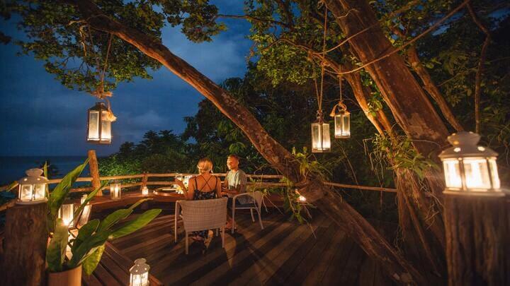 Couple having a candle dinner
