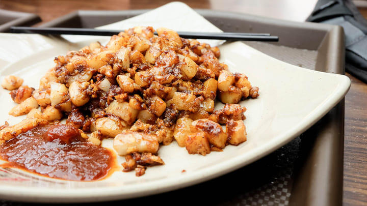Fried carrot cake from a hawker center in Singapore.
