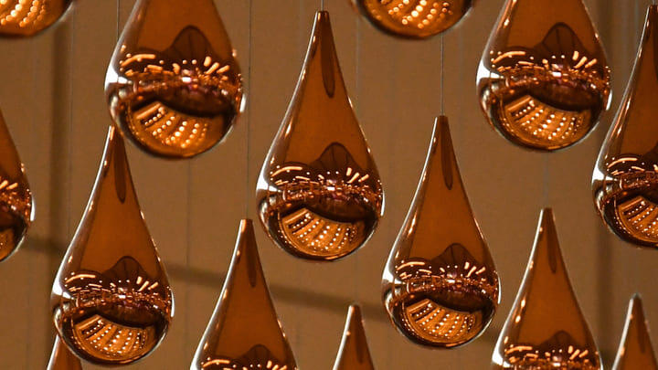 A close-up view of part of the mesmerising Kentic Rain sculpture in Jewel Changi Airport, Singapore.
