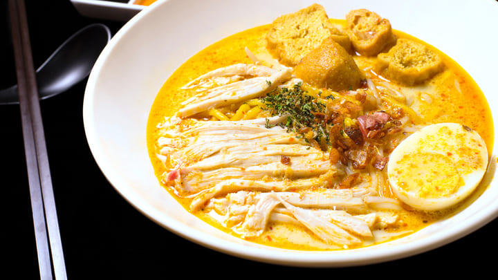 Traditional bowl of laksa.