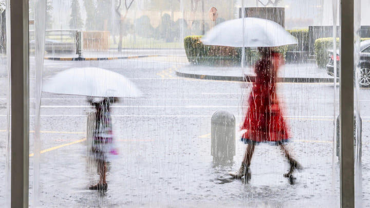 Monsoon season on the streets of Singapore.