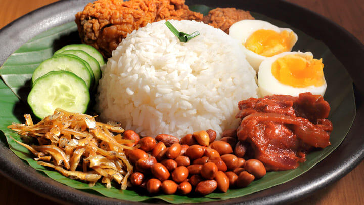 Malaysia's unofficial national dish and Singapore hawker centre favourite nasi lemak.