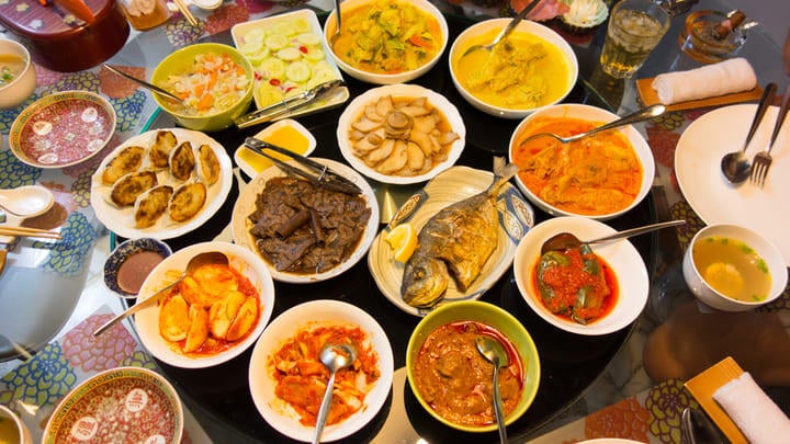 A banquet of different dishes in Singapore.