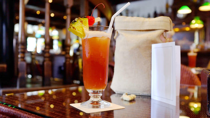 A signature Singapore Sling cocktail served at Raffles Hotel