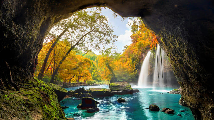 The Heo Suwat waterfall in Thailand, made famous by the movie The Beach.