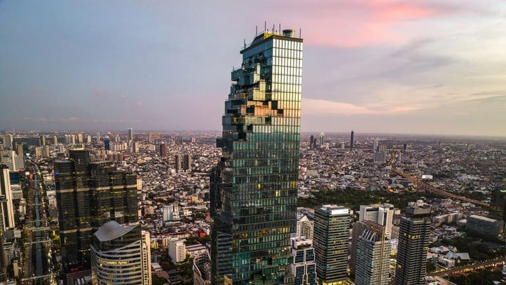 The King Power Mahanakhon building against the Bangkok skyline.