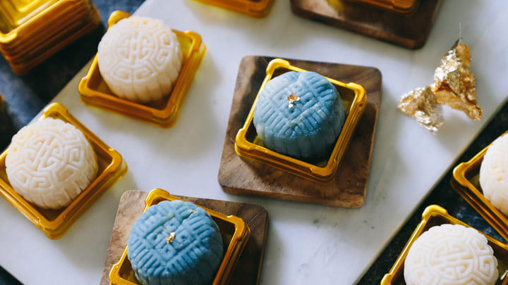 Traditional mooncakes for the mid-autumn Moon Festival in Thailand.