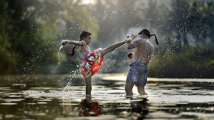 Traditional Thai boxers in action.