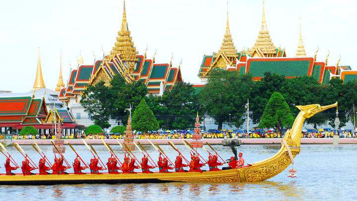 Royal barge on the water by the Grand Palace complex in Bangkok.