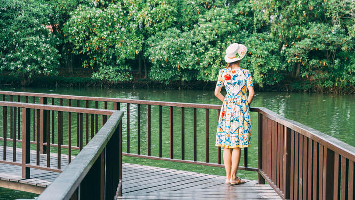 Woman on an elevated walkway in Bang Kachao.