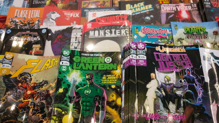 Comic books on display at a Barcelona stall