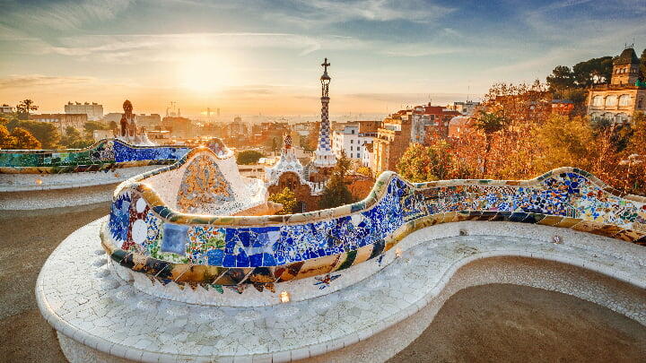 View from the terrace of Park Güell at sunset
