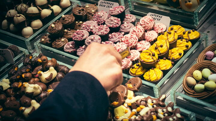 Easter confectionery on display at a Barcelona market stall