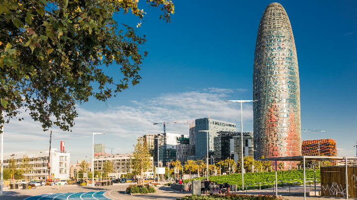 Distant view of the Poblenou neighborhood of Barcelona