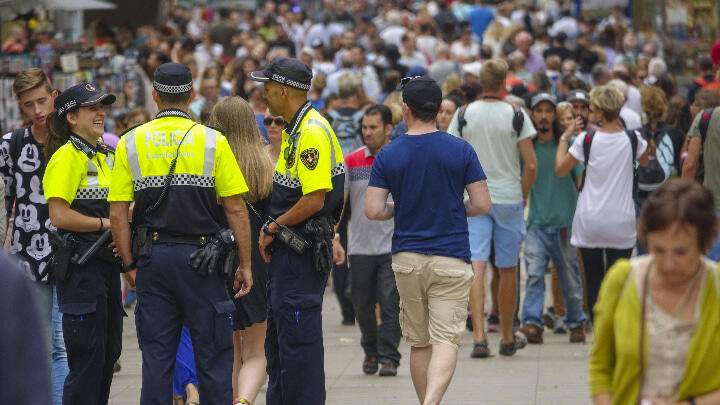 Police officers patrolling at La Rambla