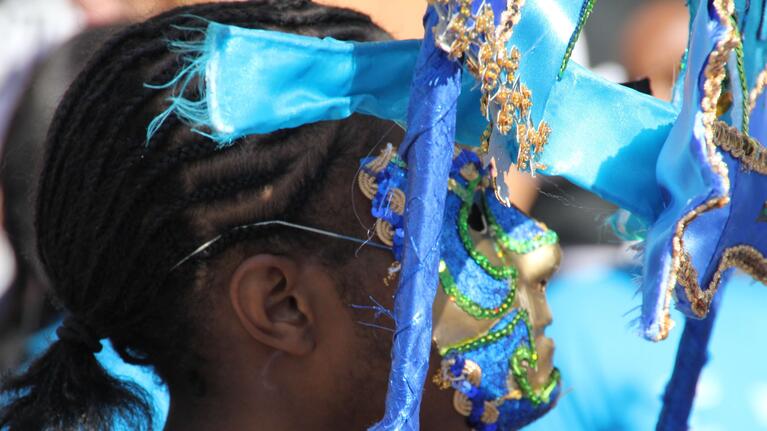 Close up on a dancer at the Notting Hill carnival