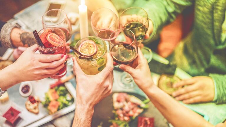 Filled glasses showing what London has to offer when it comes to food and drink